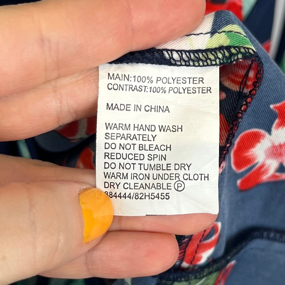 KAREN WALKER Hi There Sz 10 Anthropologie Hibiscus Floral Wrap Dress Blue Multi - Picture 9 of 10